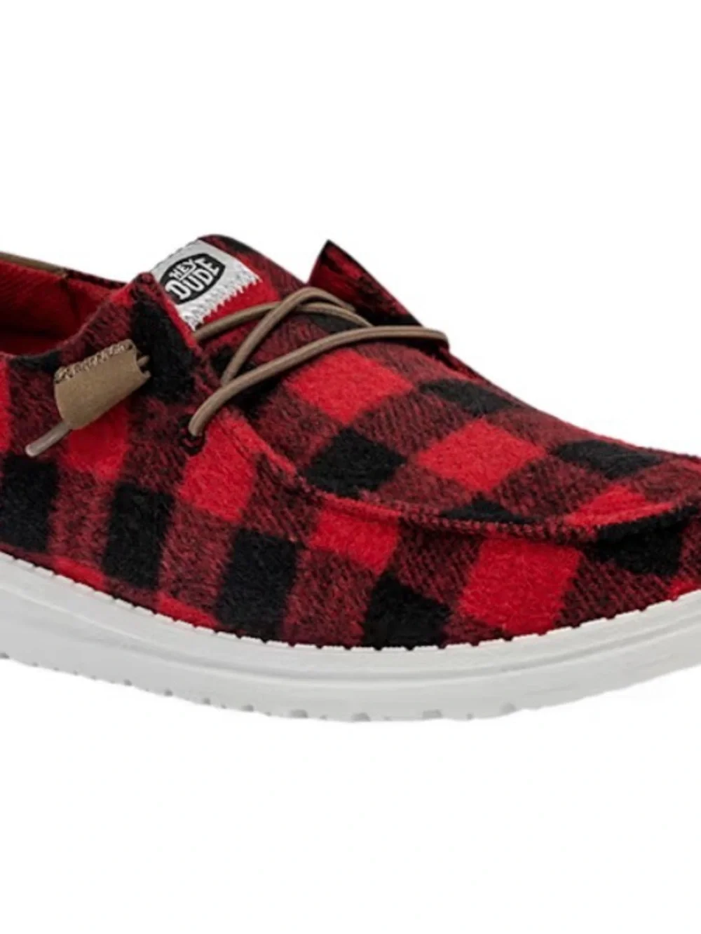 Hey Dude Women’s Red and Black Buffalo Plaid Slip-On Loafers Size 8 New In Box